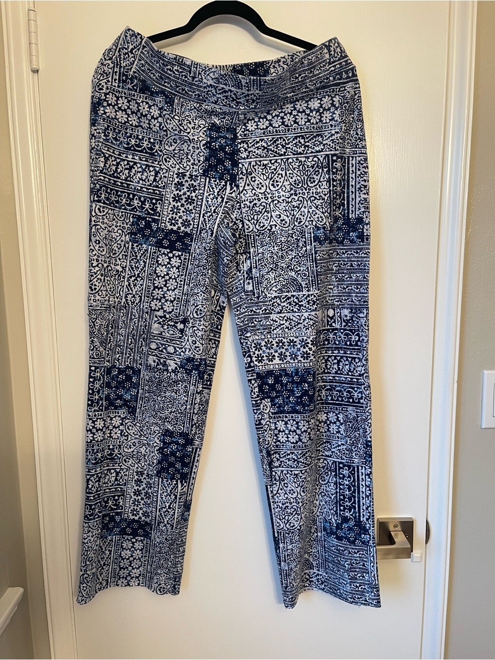 Lands' End Navy & White Wide-Leg Pull-On Pants Size L